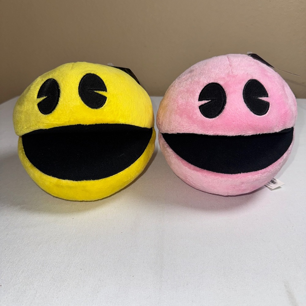 Pac-Man Battle Royale Plush Toy Factory Bandai Namco 2016 Yellow Pink Set of 2